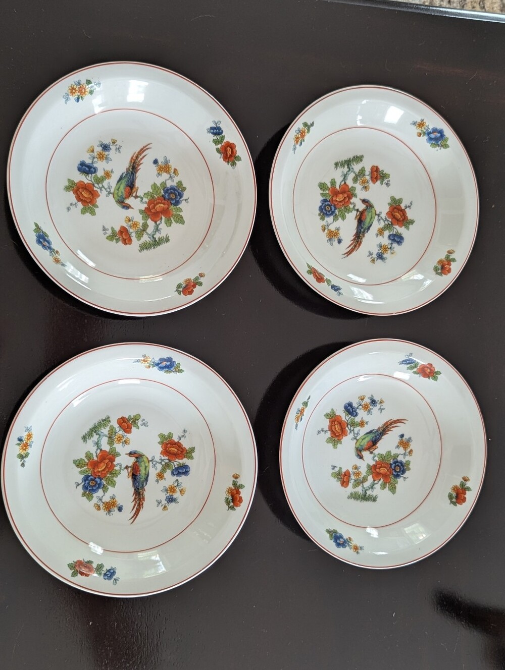 set of 4 Vintage R & M co Czechoslovakia bowls birds and floral designs